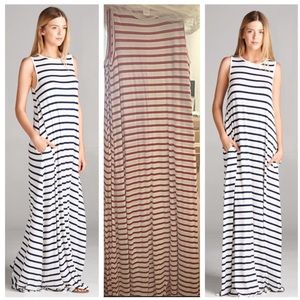 Red/white striped maxi dress